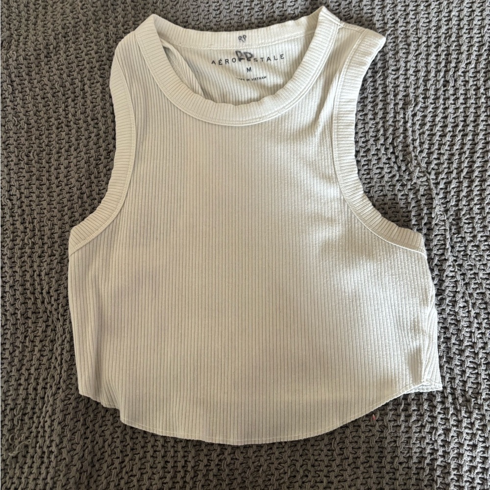 Aeropostale Women's White Ribbed Crop Top